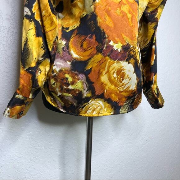 Pendleton black gold purple orange floral silk wrap front top size 4 Petite 4P - Picture 13 of 15